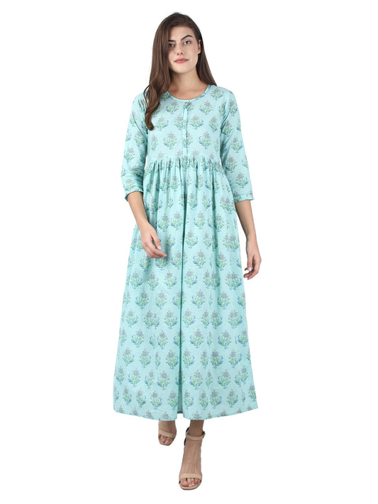Kaajh Sky Blue Floral Print Anarkali kurta For Women