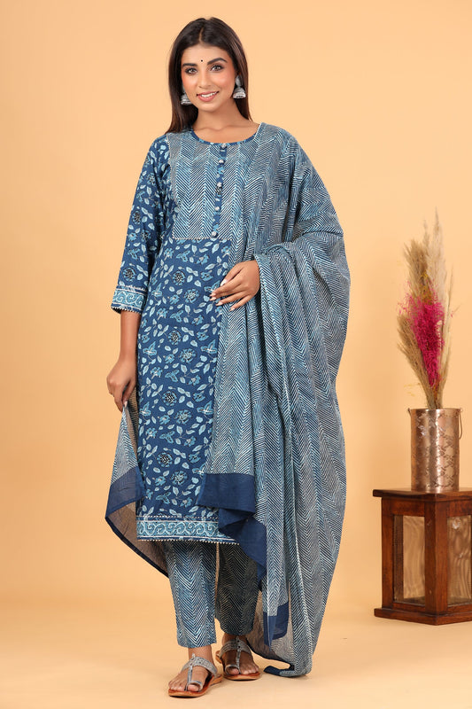 Kaajh Women's Blue Floral Print Suit Set