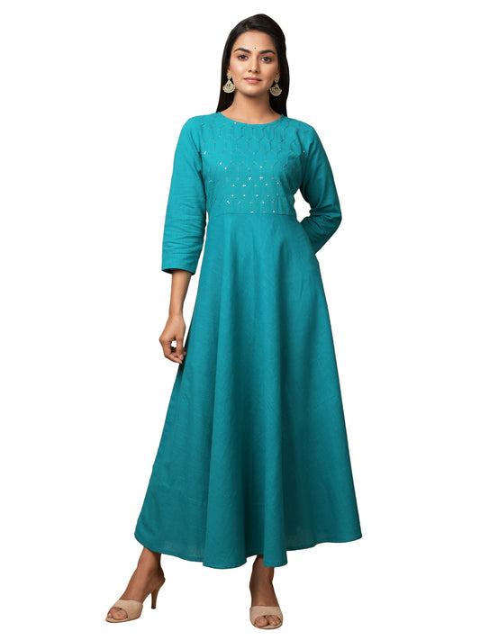 Kaajh Women's Green Solid Sequin Anarkali Kurta