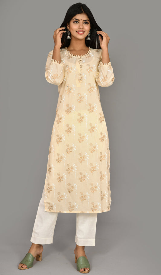 Kaajh Women's Off White Floral Print Kurta