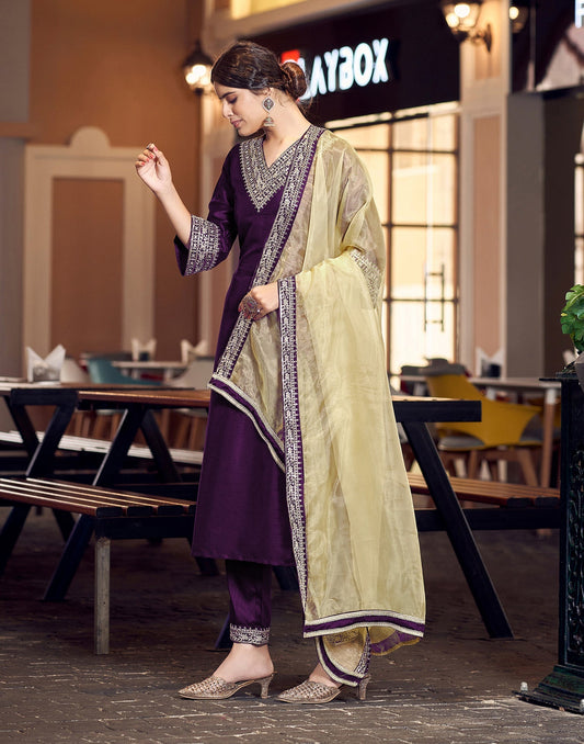 Yash Enterprise Purple Rayon Embroidery Party Wear Suit Set Grab2Buy Yash Enterprise Grab2Buy