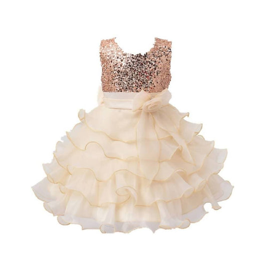 Asmaani Baby Girl's Gold Color Satin Knee Length Frock (AS-dress_22070) - Grab2buy