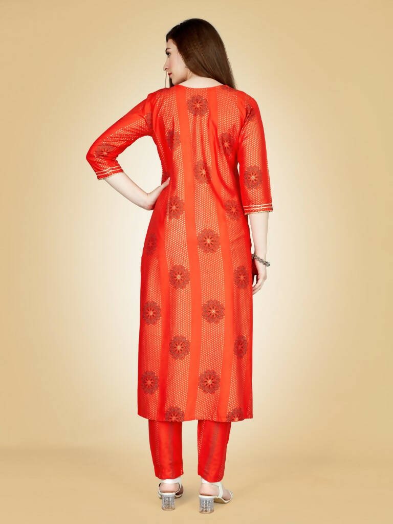 Aastha Fashion Women's Orange Viscose Rayon Embroidered Kurta Pant Set - Grab2buy