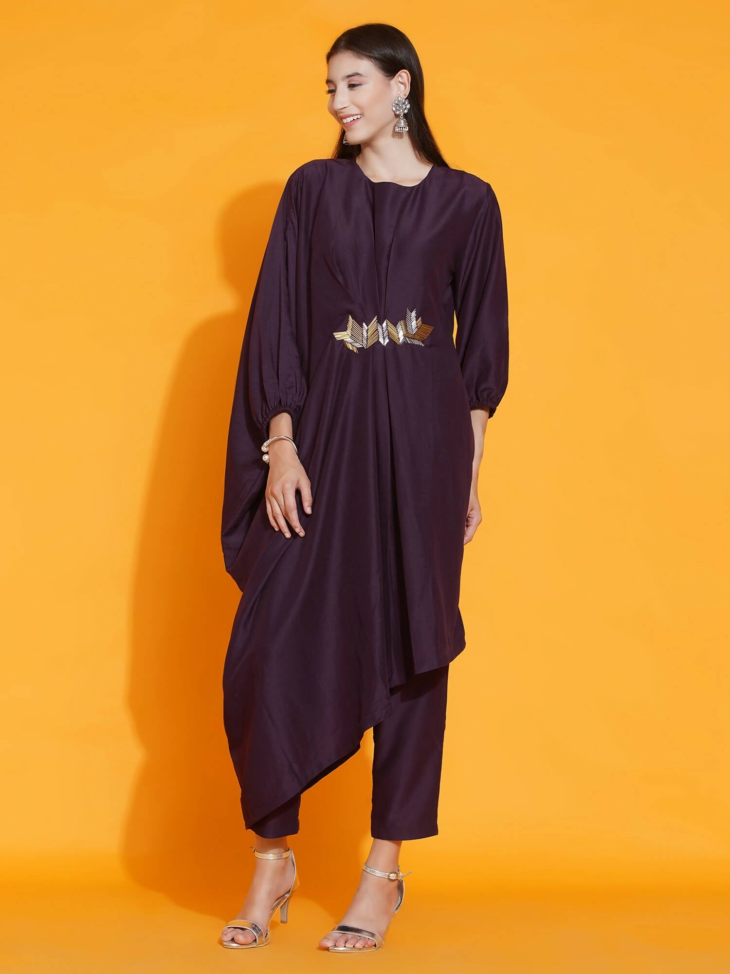 Women Republic Purple Fusion Style Kurta With Hand Embellishment And Pants - Grab2buy