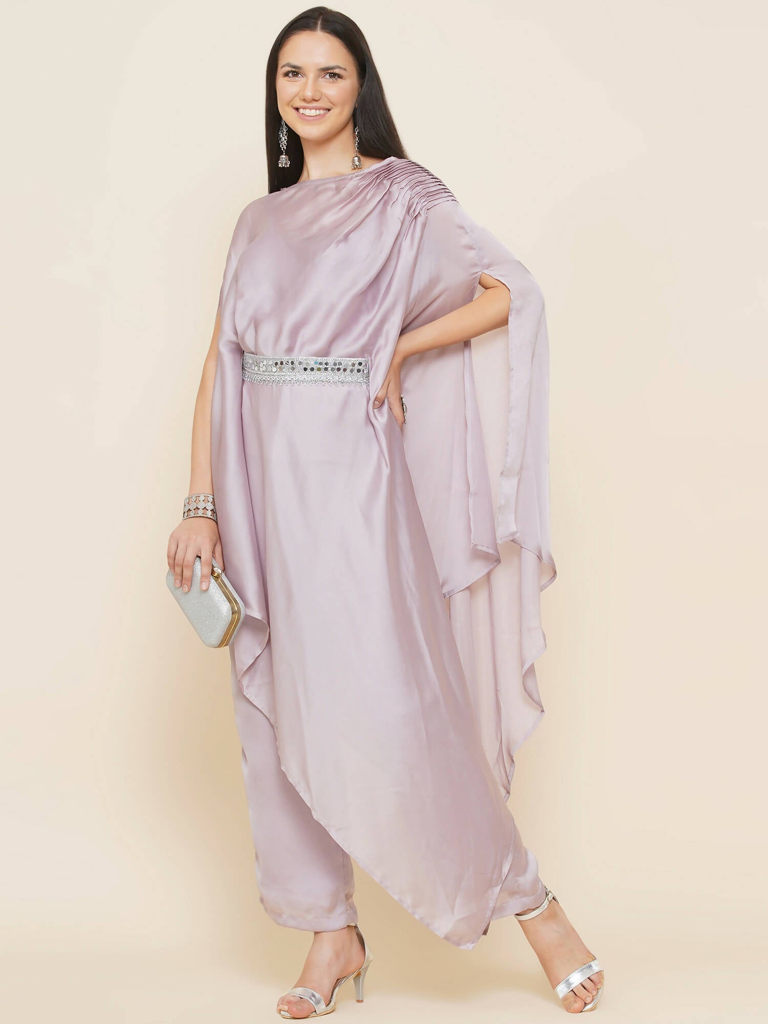 Women Republic Lavender Georgette Assymetical Kurta With Palazzo - Grab2buy