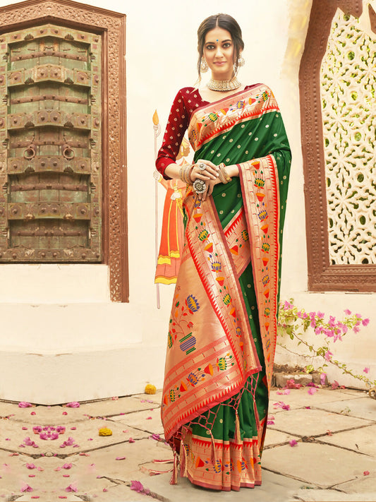 Shree Shyam Fashion Silk Blend Dark Green Saree