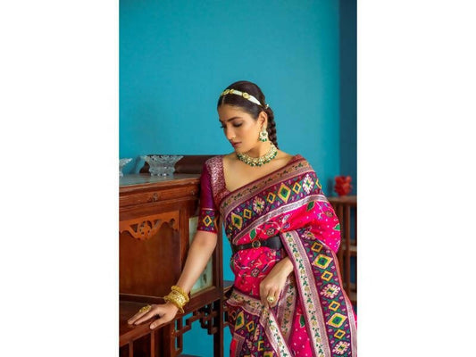 Aastha Fashion Women's Pink Paithani Silk Meenakari Zari Woven Saree with Blouse - Grab2buy