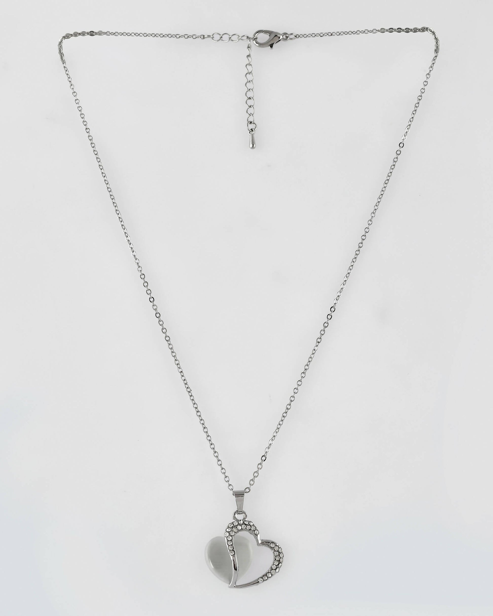 VOJ Women Stainless Steel Sliver-Plated Beads Chain with Double Heart-Shape Pendant - Grab2buy