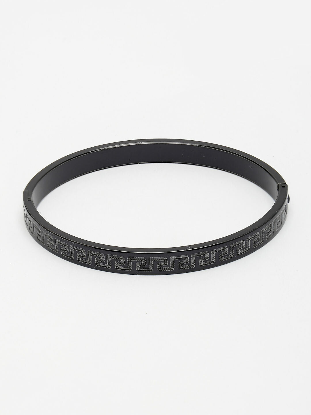NVR Men's Black Rhodium-Plated Stainless Steel Kada Bracelet - Grab2buy