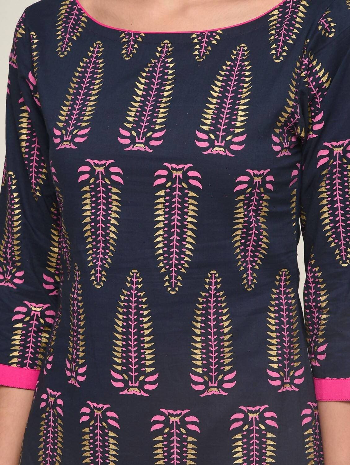 Cheera Hand Block Print Navy Straight Kurta (MAAI-068K)