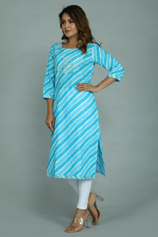 Alvano Women's Stylish Cotton Blend Laheriya Kurti