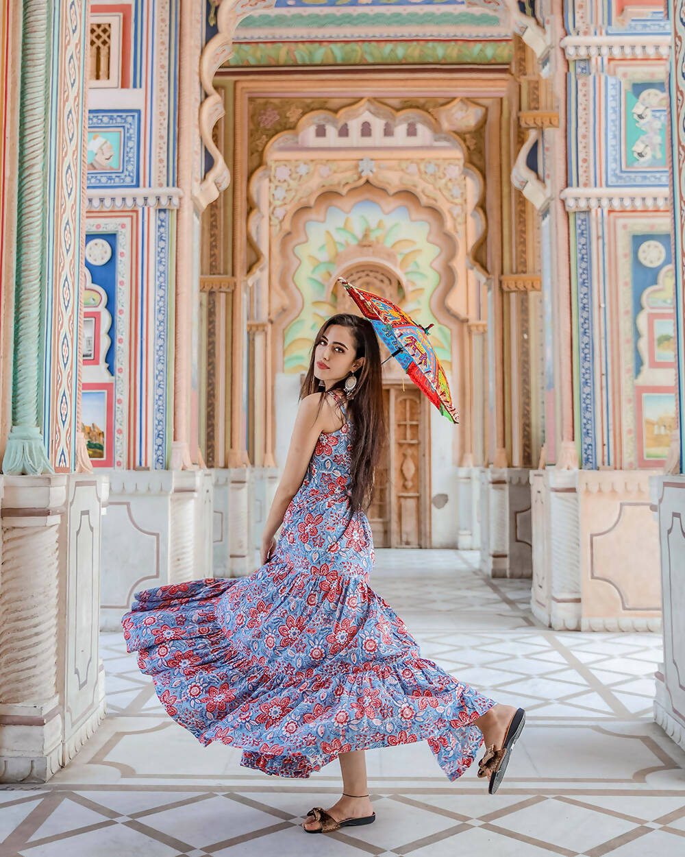 Designer Partywear Printed Blue Pure Maslin Gown - Anbazaar - Grab2buy