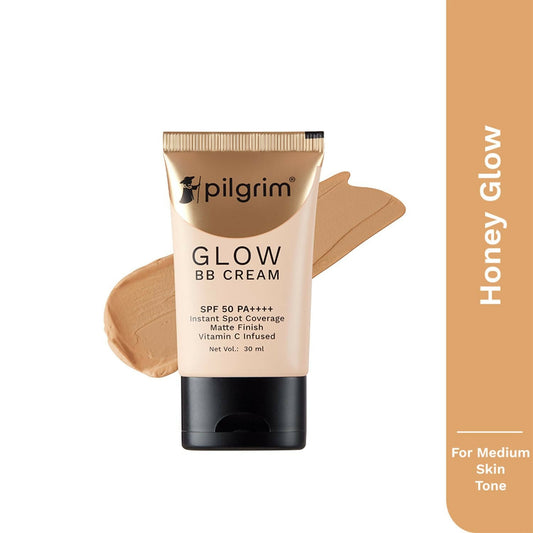 Pilgrim Glow BB Cream SPF 50 PA++++ Instant Spot Coverage Matte Finish Vitamin C Infused - Honey Glow - Grab2buy