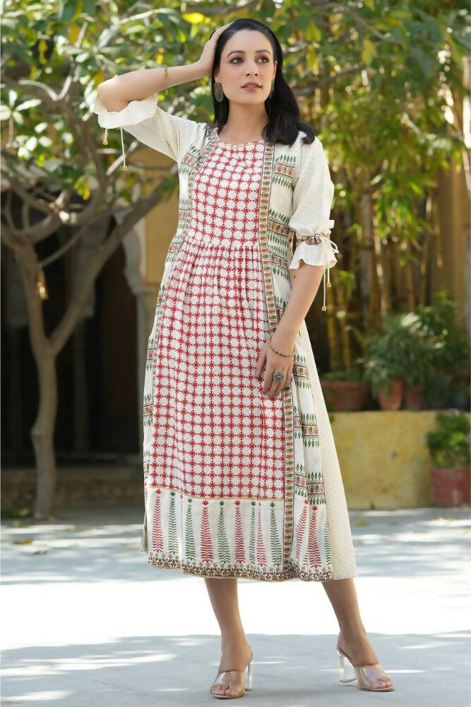 Juniper Women Ivory Rayon Printed A-Line Dress - Grab2buy