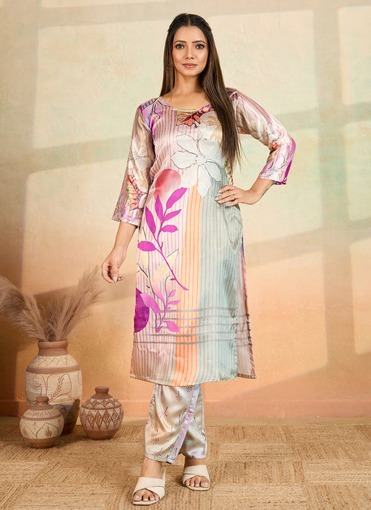 Prazu Fashion Multi Color Printed Cotton Reyon Kurta Pant Set