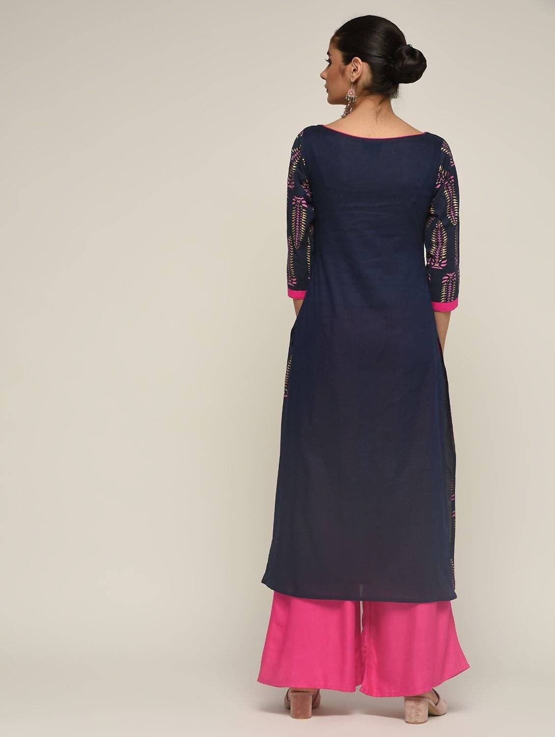 Cheera Hand Block Print Navy Straight Kurta (MAAI-068K)