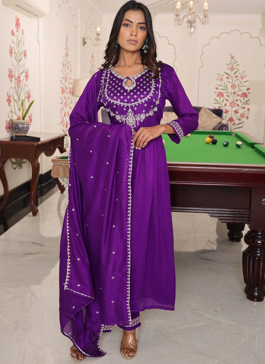 Prazu Fashion Purple Soft Silk Thread Sequence Designer Salwar Suit