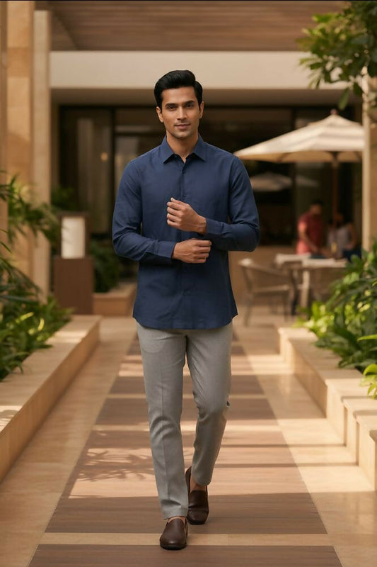 Horizon — Blue Cotton Shirt by Hilo Design
