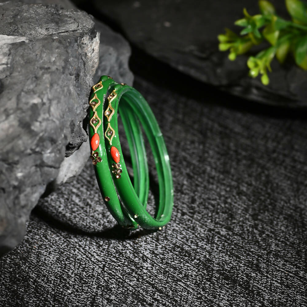 Afast Designer Fancy Party Bangle/ Kada Set, Green, Glass, Pack Of 8 - Grab2buy