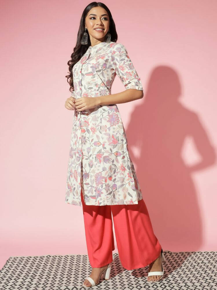 Myshka Women Multi Floral Cotton A-Line Round Neck Kurtas - Grab2buy