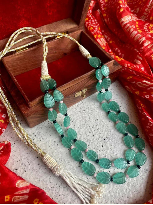 Joban Fashion Women C Green Semi Precious Carving Stone Partywear Double Layer Mala