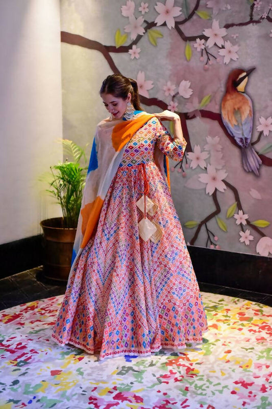 Partywear Designer Blue Pure Maslin Gown - Anbazaar