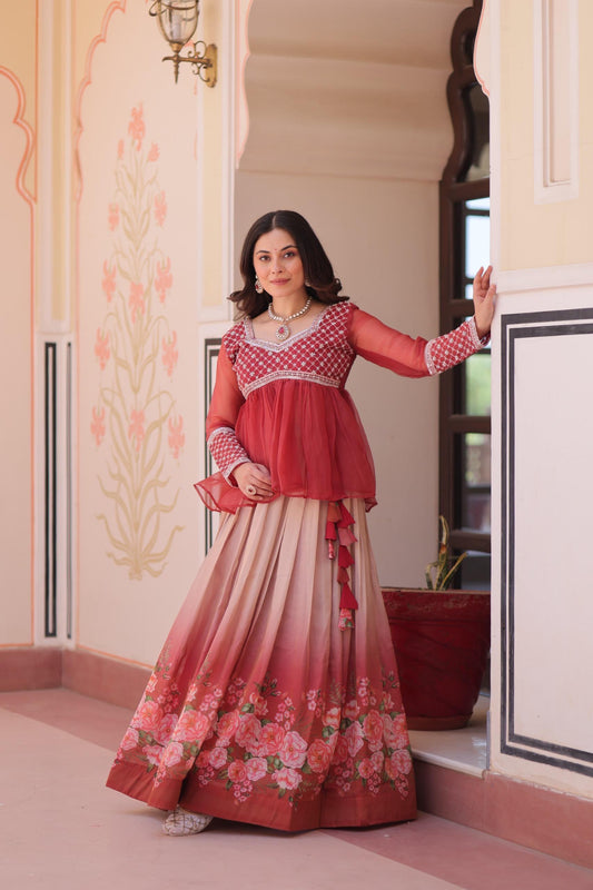 Prazu Fashion Gajri Chiffon With Beads Embroidered Work Lehenga