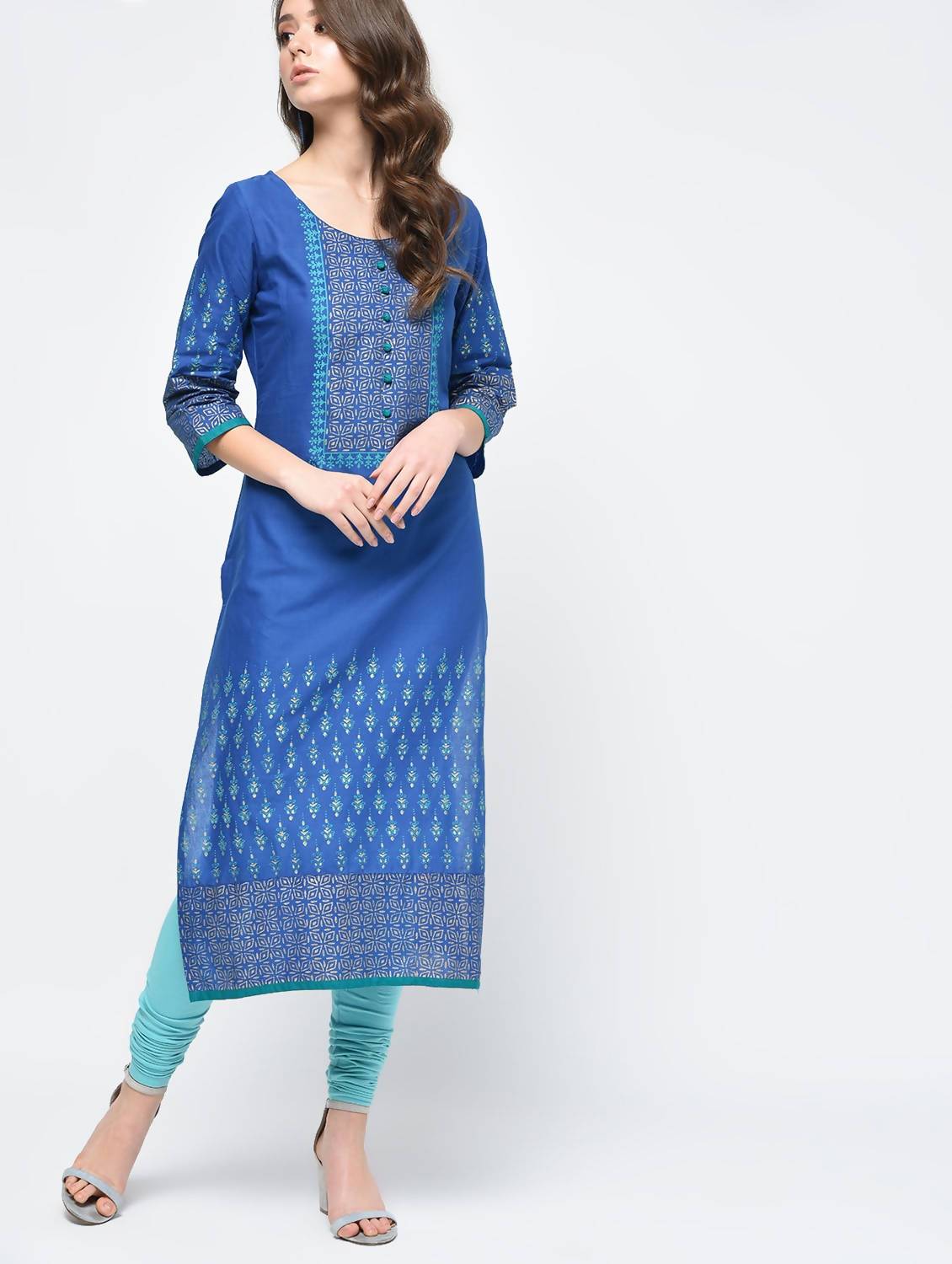 Cheera Hand Block Print Royal Blue Color Straight Kurta - Grab2buy