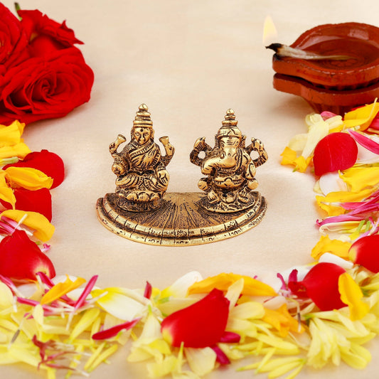 Estele Gold-Polished Goddess Laxmi & Lord Ganapati Idol for Pooja & Car Decor | Grab2Buy