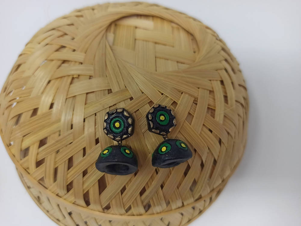 Terracotta Small Jhumkas With Studs-Black