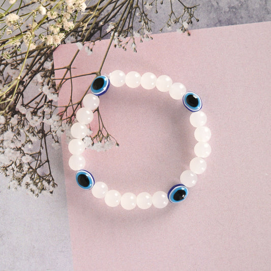 NVR Men & Women White Marbel Crystal Elasticated Bracelet | Grab2Buy