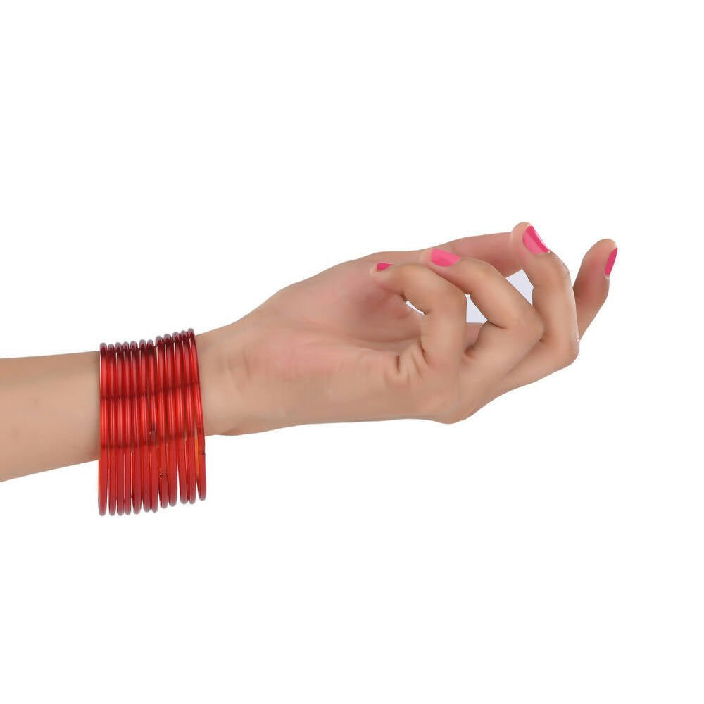 Afast Shining Red Glass Wedding, Party, Daily Use Bangle Set, Set Of 12 - Grab2buy