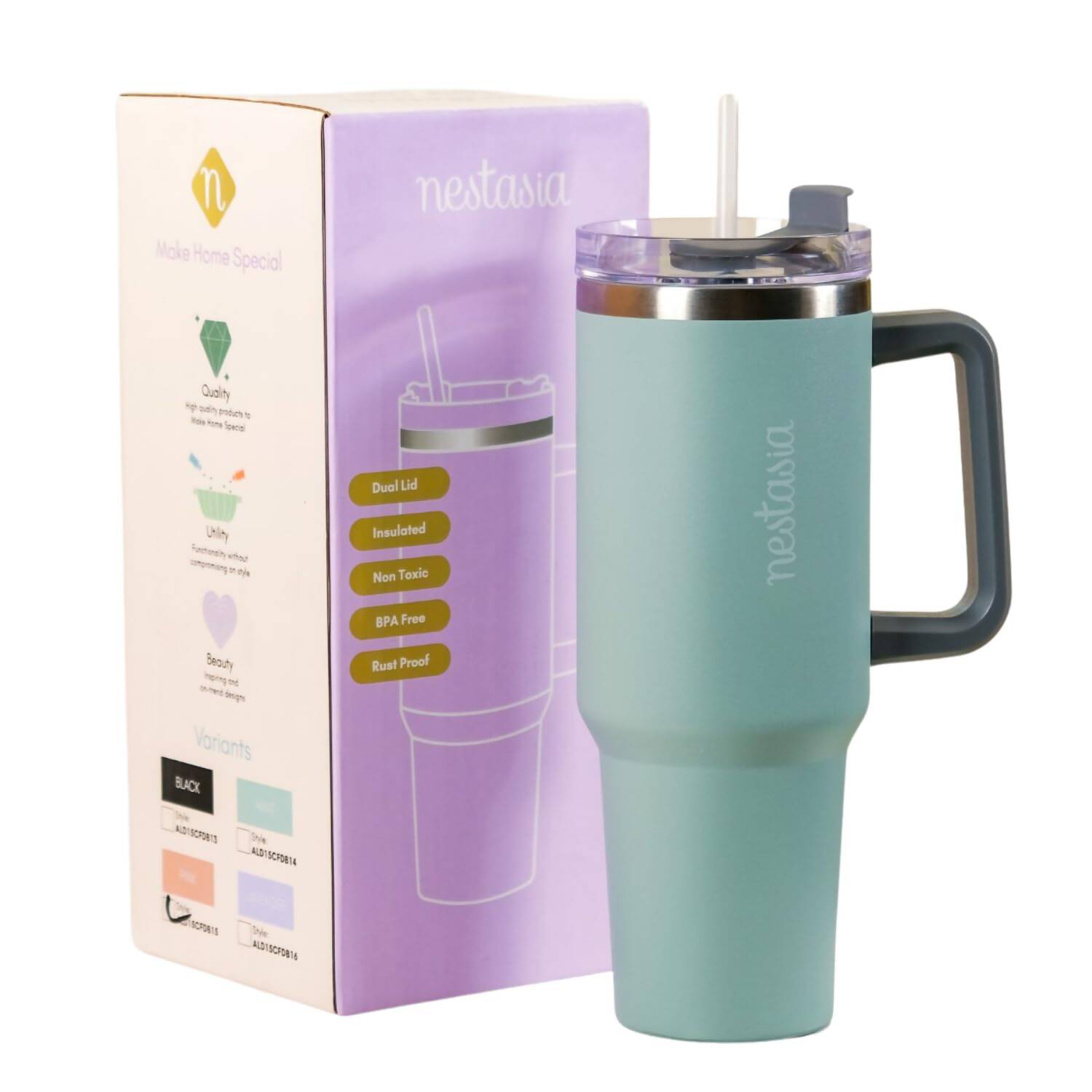 Nestasia Tumbler with Handle Straw & Lid - 1.2L (Green) - Grab2buy