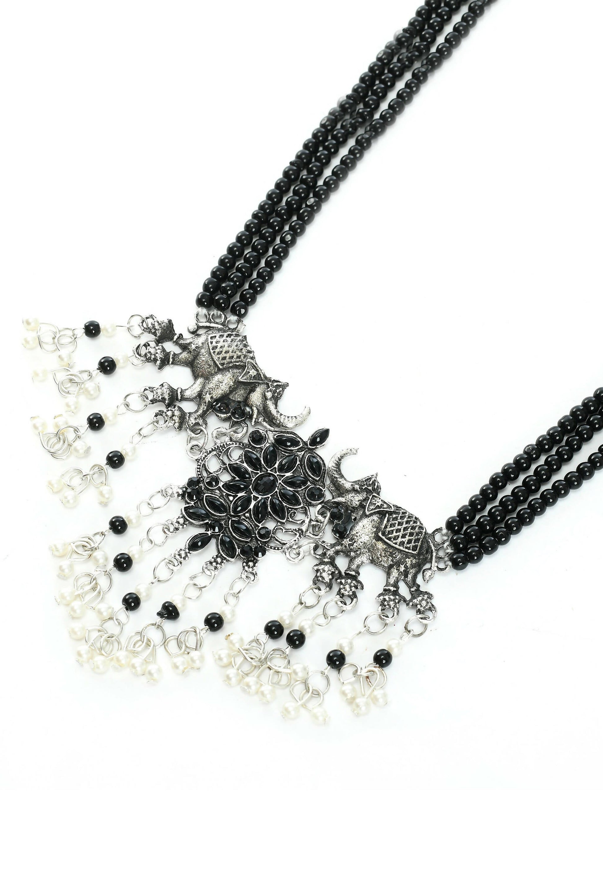 Mominos Fashion Johar Kamal Silver-Plated Brass Finish Elephant Desgin Choker For Women (Black) - Grab2buy
