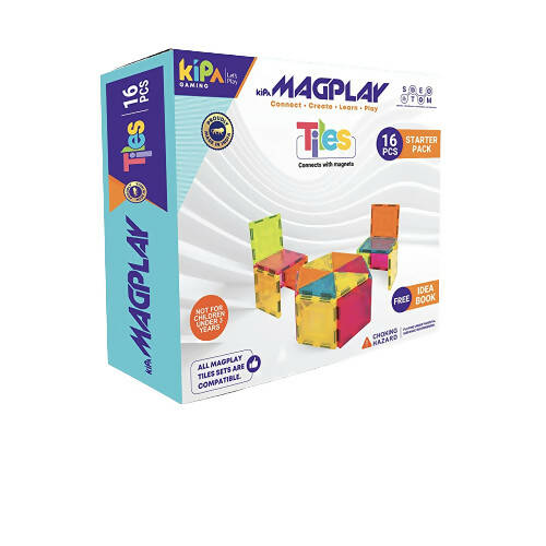 Kipa MagPlay 16 Magnetic Tiles and Blocks 16 pcs Starter Pack Building Educational Toys for Kids