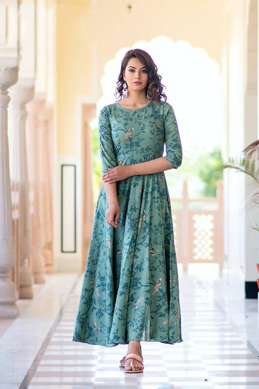 Partywear Designer Light Aqua Pure Maslin Gown - Anbazaar - Grab2buy