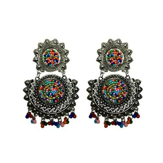 Tiaraa Multicolor Beaded Silver Oxidised Fashion Earrings - Grab2buy