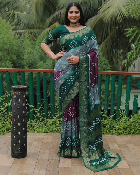 Anaita Grey Woven Design Pure Bandhej Soft Silk Saree