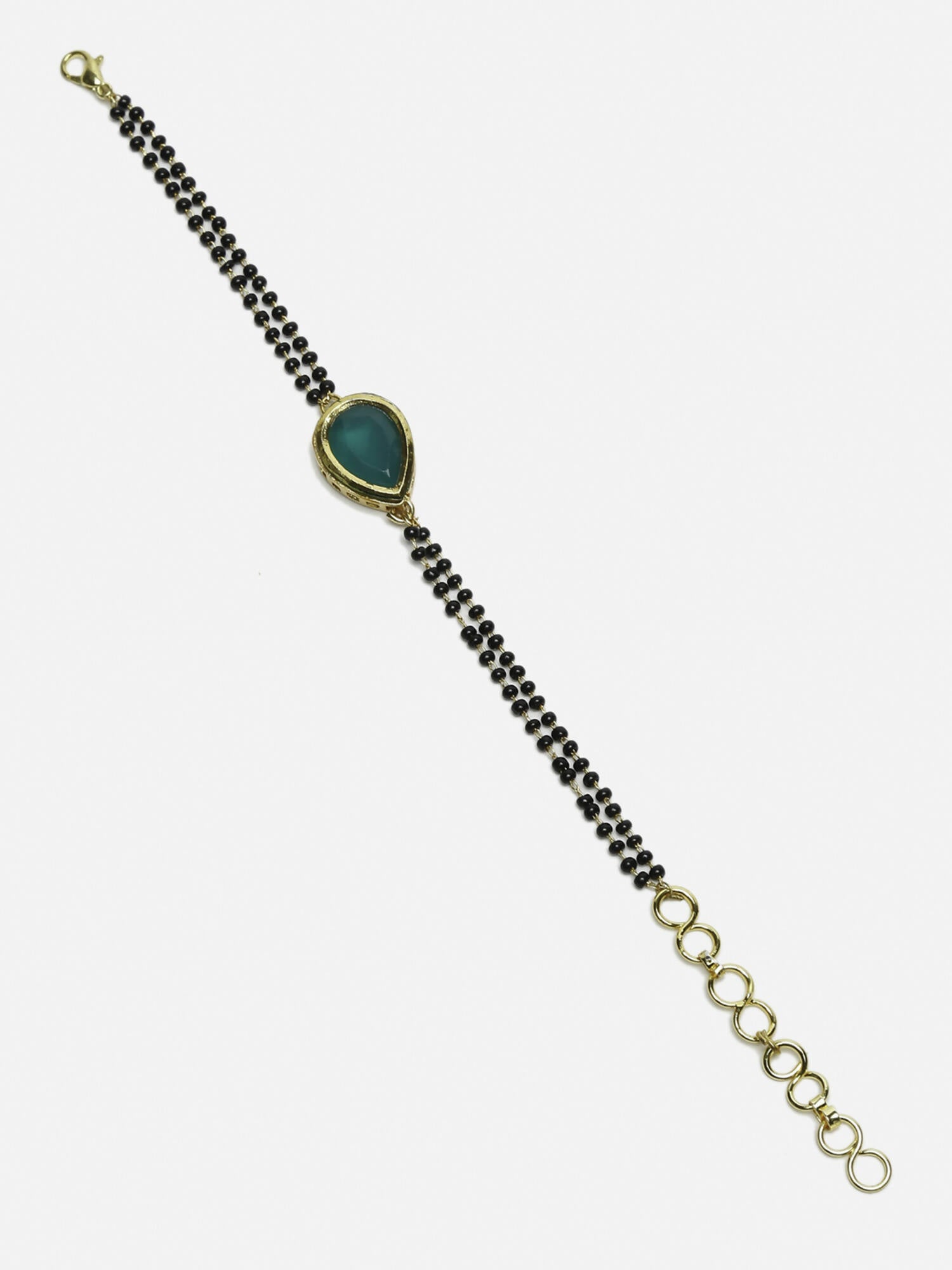 Women's Black Gold-Toned Gold-Plated Kundan Studded Charm Mangalsutra Bracelet - Ruby Raang - Grab2buy