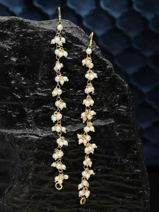 NVR Women Gold-Polished Pearls Studded Classic Layered Ear Chain Earrings