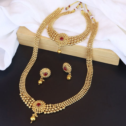 Gold-Polished Traditional Style Choker Necklace Jewellery Set for Women/Girls - Wahe Jewels Noz2Toz