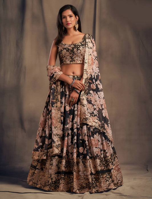 Lehenga Mart Designer Bollywood Style Wedding Wear Lehenga Choli - Black