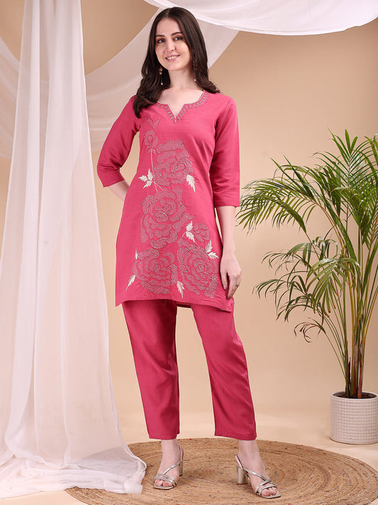 Embroidered Co Ords, Pink - Hiral Fashion