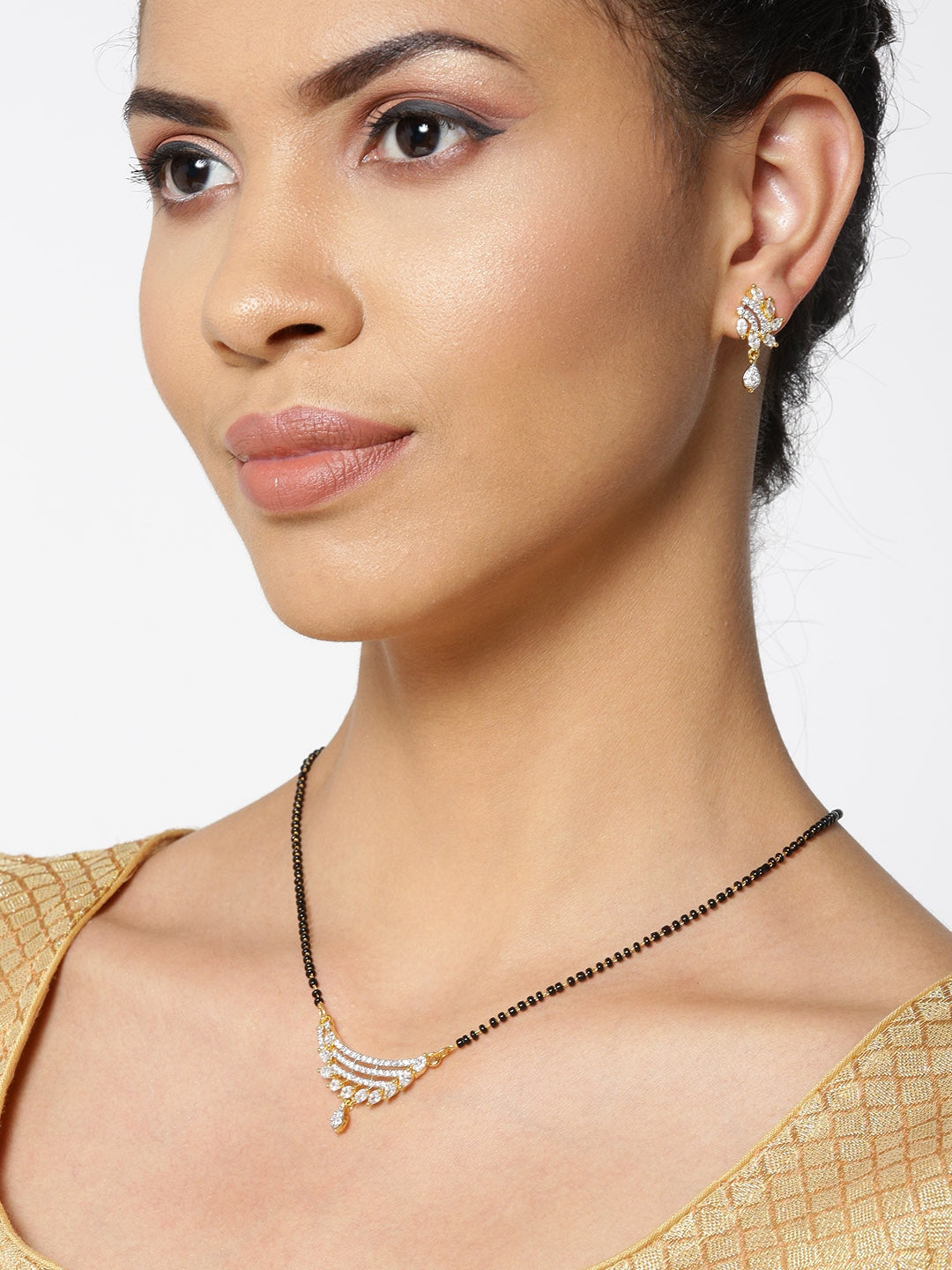 Priyaasi Women Gold-Plated American Diamond Studded Multilayer Design Mangalsutra Set - Grab2buy