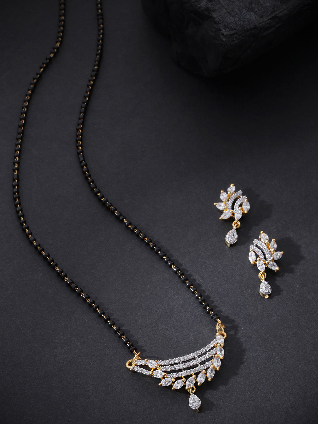 Priyaasi Women Gold-Plated American Diamond Studded Multilayer Design Mangalsutra Set - Grab2buy