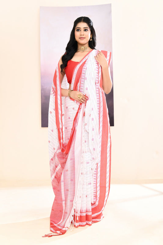 Piyari Fashion Women's White Embellished Cotton Saree