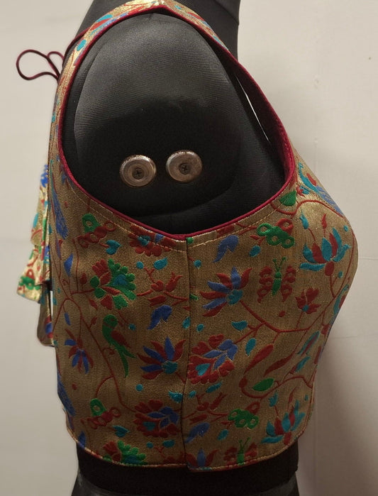 Kia Fashions Maroon Jacquard Weave Multi Color Paithani Readymade Blouse