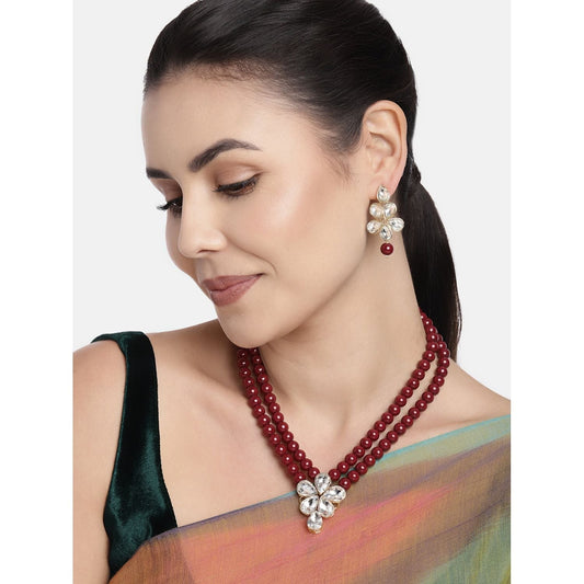 Gold-Polished Traditional Kundan & Pearl Studded Necklace Jewellery Set For Women - Wahe Jewels | Grab2Buy