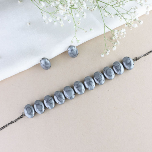 Glamorous Fashionable Eye-Catching Grey Beaded Choker and Earrings Set For Women/Girls - Wahe Jewels | Grab2Buy