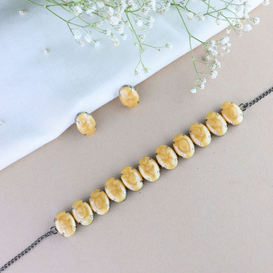 Glamorous Fashionable Eye-Catching Yellow Beaded Choker and Earrings Set For Women/Girls - Wahe Jewels | Grab2Buy
